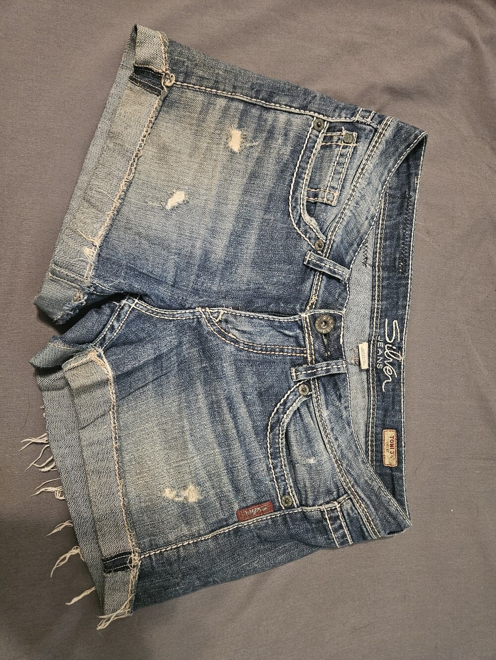 Silver Jeans Distressed Blue Denim Jean Shorts